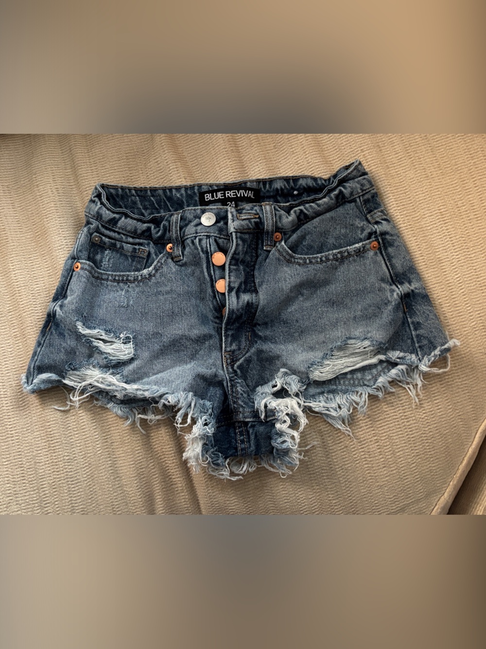Blue Revival Women's Distressed Jean Shorts in Medium Blue